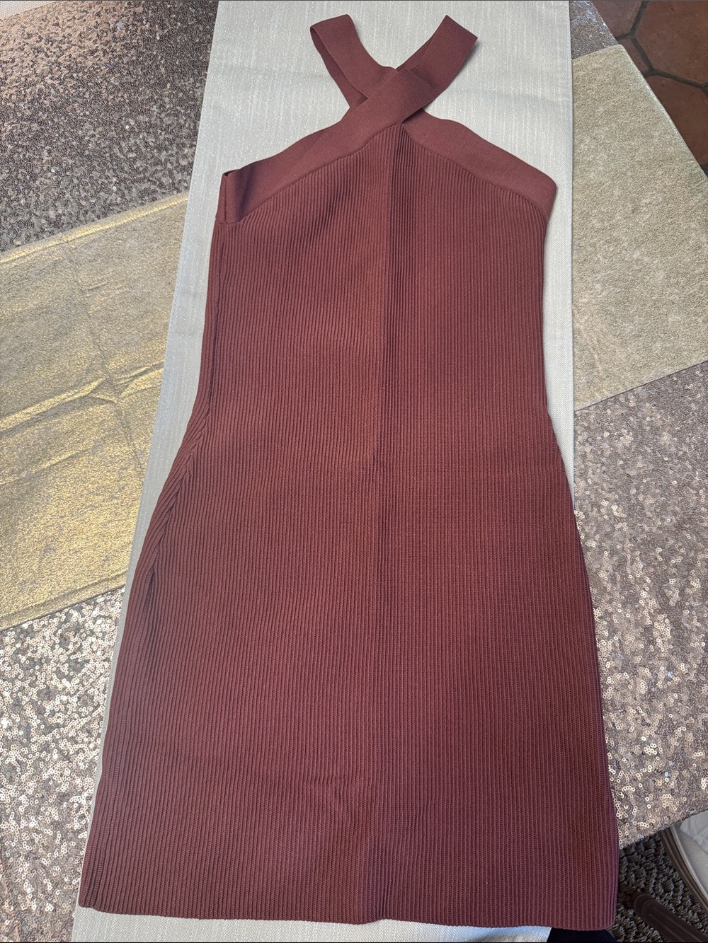 Babaton One-Shoulder Ribbed Bodycon Dress - Burgundy